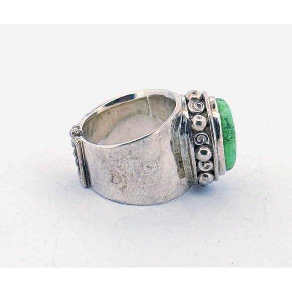 Vintage Sterling Silver 925 Green Turquoise Wide Band Ring Size 6, 15.9g - Picture 3 of 10